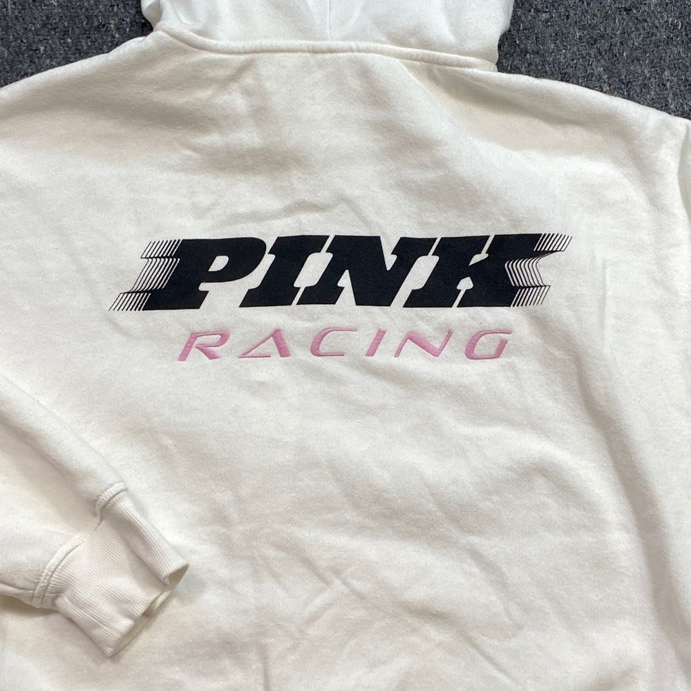 Victoria Secret PINK Zip Hoodie Sz M Womens White‎ Y2K Graphic Logo Sweatshirt - Picture 11 of 14